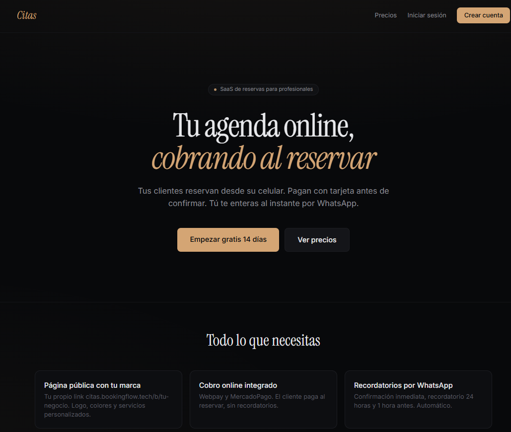 BookingFlow Citas, SaaS de reservas con cobro online